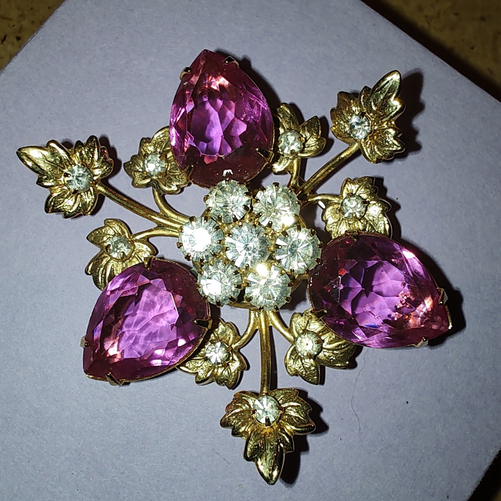 Vtg Swarovski Floral Brooch Designer SalessampleOoak 18k Gp